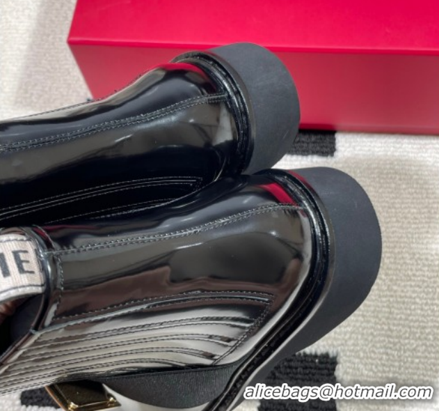 Popular Style Roger Vivier Viv' Rangers Flat Chelsea Booties in Patent Leather with Strass Buckle Black RV121206 2026