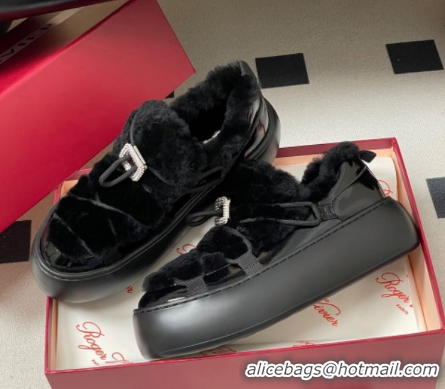 Popular Style Roger Vivier Viv' Up Sneakers 5cm in Suede and Wool with Strass Buckle Black 1212043 2026