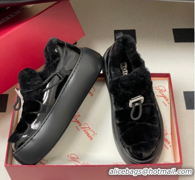 Popular Style Roger Vivier Viv' Up Sneakers 5cm in Suede and Wool with Strass Buckle Black 1212043 2026