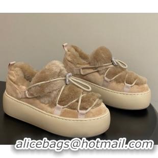Shop Duplicate Roger Vivier Viv' Up Sneakers 5cm in Suede and Wool with Strass Buckle Beige 1212044 2026