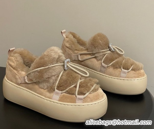 Shop Duplicate Roger Vivier Viv' Up Sneakers 5cm in Suede and Wool with Strass Buckle Beige 1212044 2026