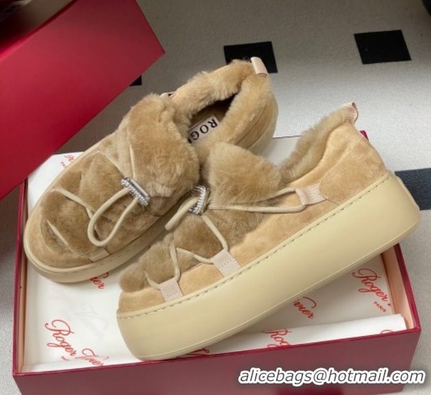 Shop Duplicate Roger Vivier Viv' Up Sneakers 5cm in Suede and Wool with Strass Buckle Beige 1212044 2026