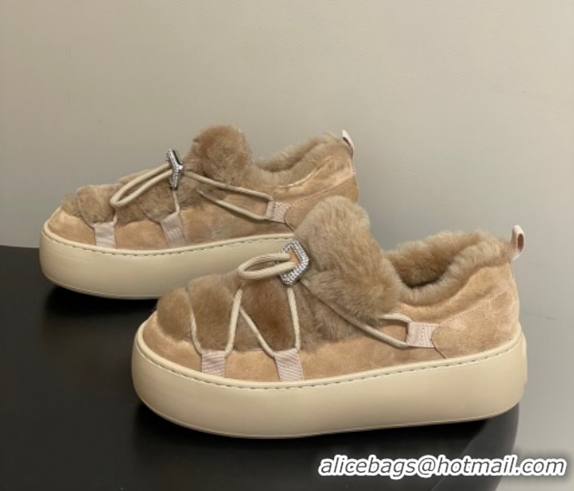 Shop Duplicate Roger Vivier Viv' Up Sneakers 5cm in Suede and Wool with Strass Buckle Beige 1212044 2026