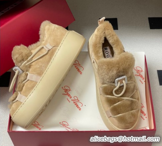 Shop Duplicate Roger Vivier Viv' Up Sneakers 5cm in Suede and Wool with Strass Buckle Beige 1212044 2026