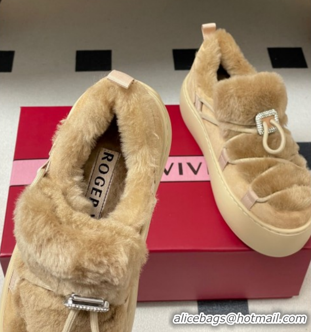Shop Duplicate Roger Vivier Viv' Up Sneakers 5cm in Suede and Wool with Strass Buckle Beige 1212044 2026