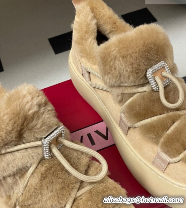 Shop Duplicate Roger Vivier Viv' Up Sneakers 5cm in Suede and Wool with Strass Buckle Beige 1212044 2026