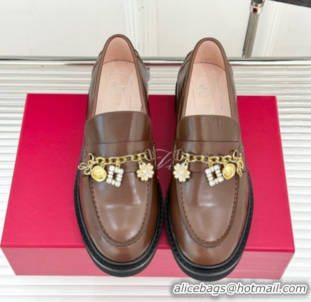 Luxury Roger Vivier Viv' Rangers Loafers in Patent Leather with Charm Brown 1212046 2026