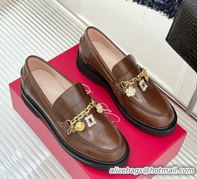 Luxury Roger Vivier Viv' Rangers Loafers in Patent Leather with Charm Brown 1212046 2026