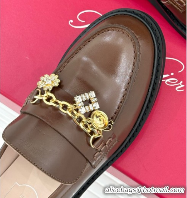 Luxury Roger Vivier Viv' Rangers Loafers in Patent Leather with Charm Brown 1212046 2026