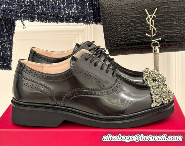 Discount Roger Vivier Viv' Rangers Lace-ups Shoes in Patent Leather with Strass Black RV121207 2026