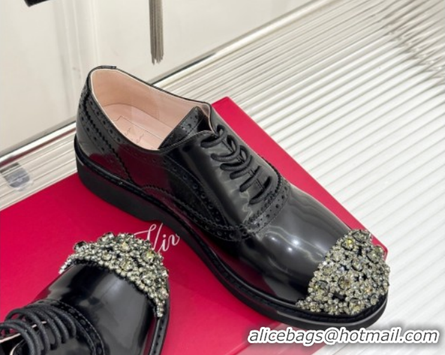 Discount Roger Vivier Viv' Rangers Lace-ups Shoes in Patent Leather with Strass Black RV121207 2026