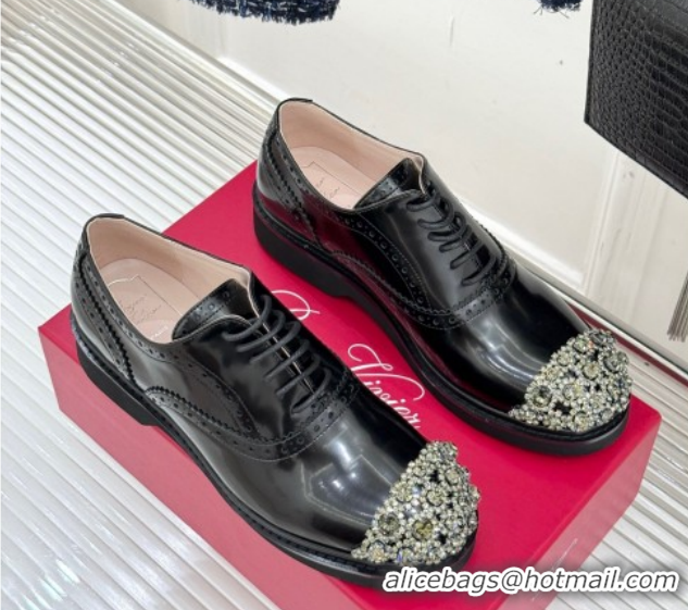 Discount Roger Vivier Viv' Rangers Lace-ups Shoes in Patent Leather with Strass Black RV121207 2026