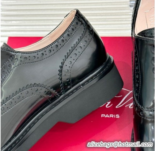 Discount Roger Vivier Viv' Rangers Lace-ups Shoes in Patent Leather with Strass Black RV121207 2026