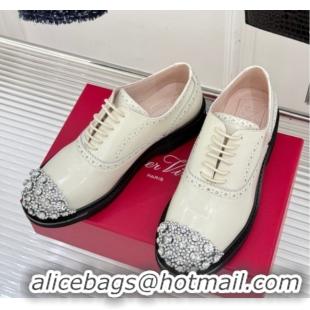 Luxury Roger Vivier Viv' Rangers Lace-ups Shoes in Patent Leather with Strass RV121207 White 2026
