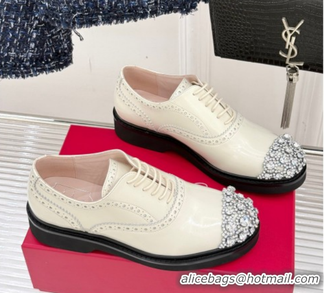 Luxury Roger Vivier Viv' Rangers Lace-ups Shoes in Patent Leather with Strass RV121207 White 2026