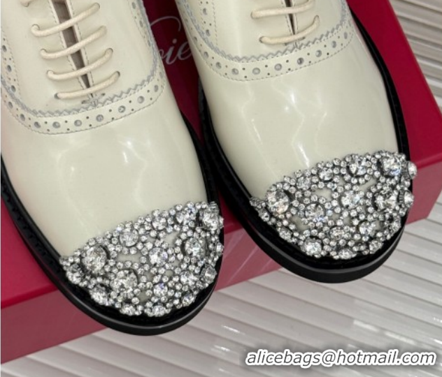 Luxury Roger Vivier Viv' Rangers Lace-ups Shoes in Patent Leather with Strass RV121207 White 2026