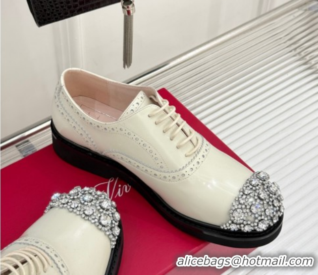 Luxury Roger Vivier Viv' Rangers Lace-ups Shoes in Patent Leather with Strass RV121207 White 2026