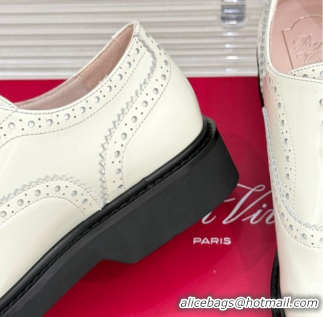 Luxury Roger Vivier Viv' Rangers Lace-ups Shoes in Patent Leather with Strass RV121207 White 2026