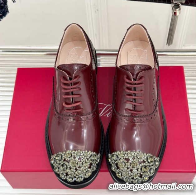 Good Product Roger Vivier Viv' Rangers Lace-ups Shoes in Patent Leather with Strass RV121207 Dark Burgundy 2026