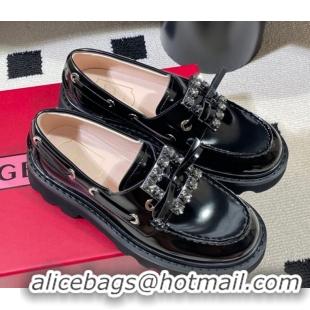 Cheap Roger Vivier Viv' Rangers Truck Boat Shoes 4.5cm in Shiny Leather with Strass Buckle RV121208 Black 2026