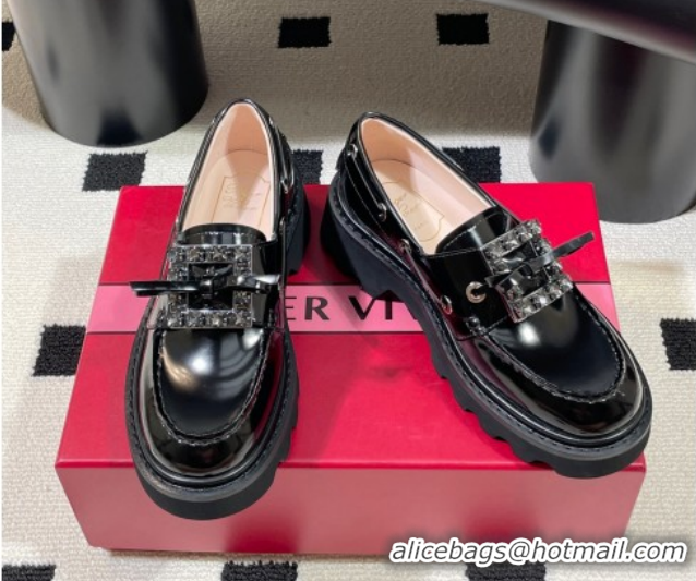 Cheap Roger Vivier Viv' Rangers Truck Boat Shoes 4.5cm in Shiny Leather with Strass Buckle RV121208 Black 2026