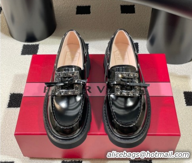 Cheap Roger Vivier Viv' Rangers Truck Boat Shoes 4.5cm in Shiny Leather with Strass Buckle RV121208 Black 2026