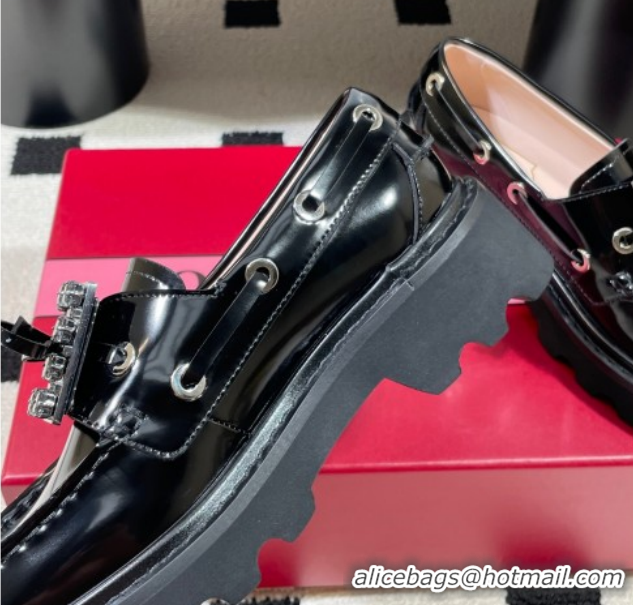 Cheap Roger Vivier Viv' Rangers Truck Boat Shoes 4.5cm in Shiny Leather with Strass Buckle RV121208 Black 2026