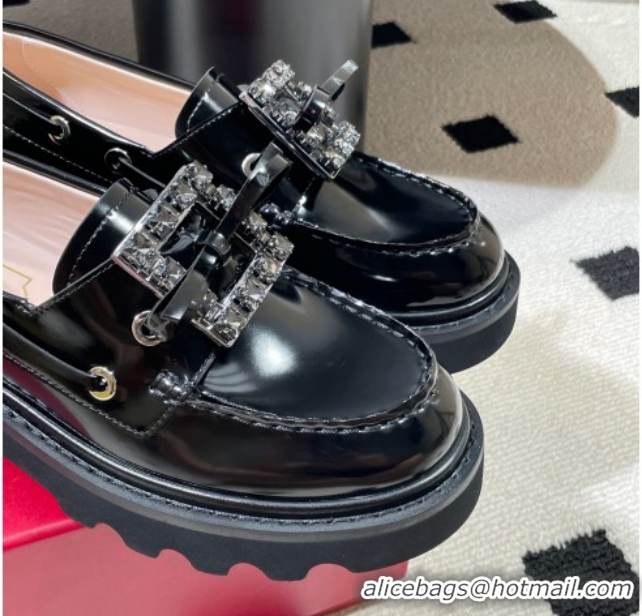 Cheap Roger Vivier Viv' Rangers Truck Boat Shoes 4.5cm in Shiny Leather with Strass Buckle RV121208 Black 2026