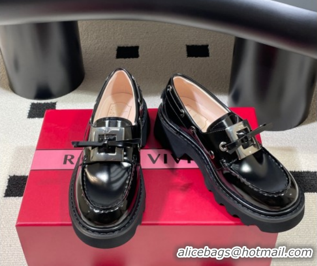 Top Design Roger Vivier Viv' Rangers Truck Boat Shoes 4.5cm in Shiny Leather with Metal Buckle RV121208 Black 2026