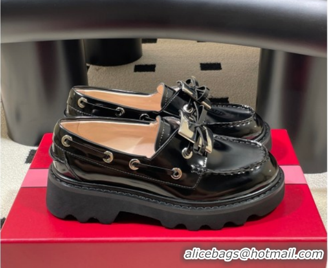 Top Design Roger Vivier Viv' Rangers Truck Boat Shoes 4.5cm in Shiny Leather with Metal Buckle RV121208 Black 2026