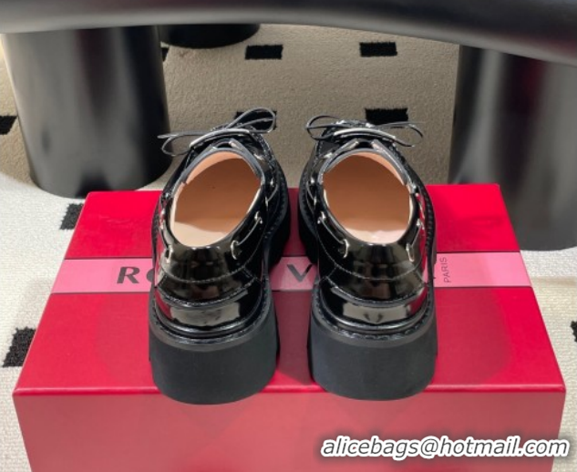 Top Design Roger Vivier Viv' Rangers Truck Boat Shoes 4.5cm in Shiny Leather with Metal Buckle RV121208 Black 2026