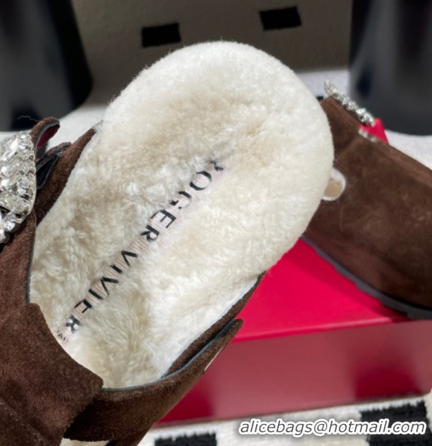 Most Popular Roger Vivier Slidy Viv' Flat Mules in Brown Suede and Wool with Strass Buckle RV121210 2026