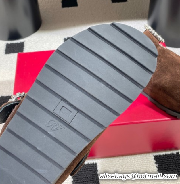 Most Popular Roger Vivier Slidy Viv' Flat Mules in Brown Suede and Wool with Strass Buckle RV121210 2026