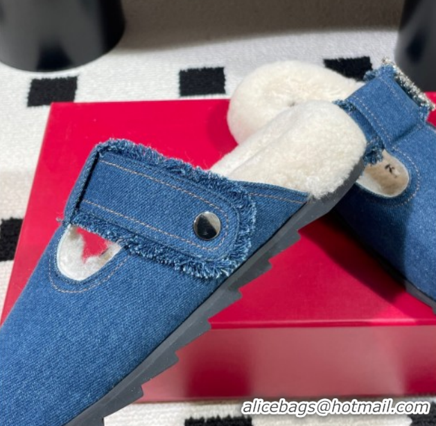 Good Quality Roger Vivier Slidy Viv' Flat Mules in Blue Denim and Wool with Strass RV121210 2026
