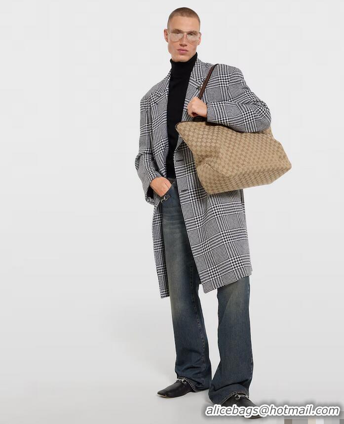 Super Quality Gucci Jackie Large Tote Bag In GG Canvas With Leather Trim ‎867014 Beige/Dark Brown