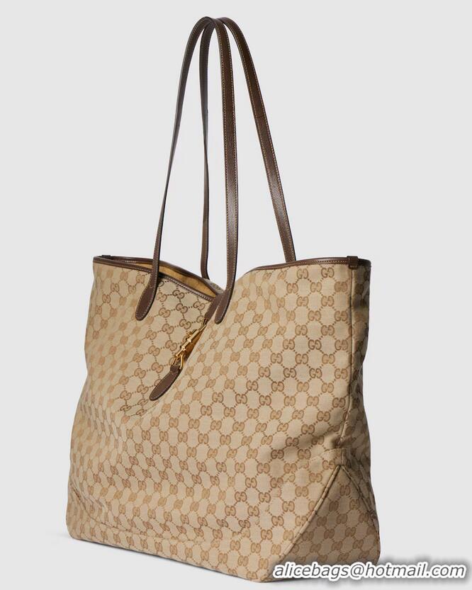 Super Quality Gucci Jackie Large Tote Bag In GG Canvas With Leather Trim ‎867014 Beige/Dark Brown