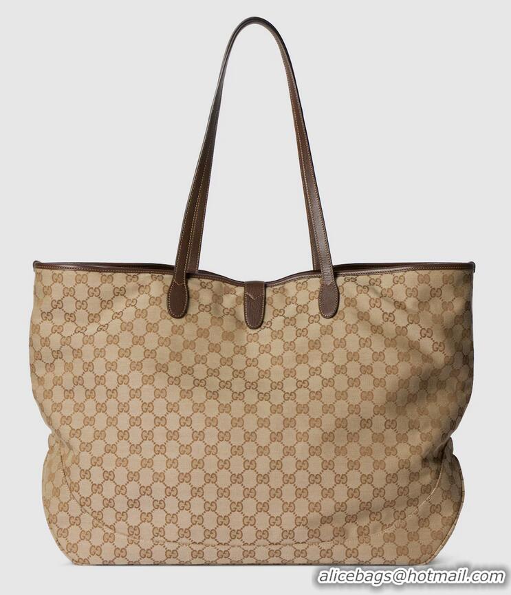 Super Quality Gucci Jackie Large Tote Bag In GG Canvas With Leather Trim ‎867014 Beige/Dark Brown
