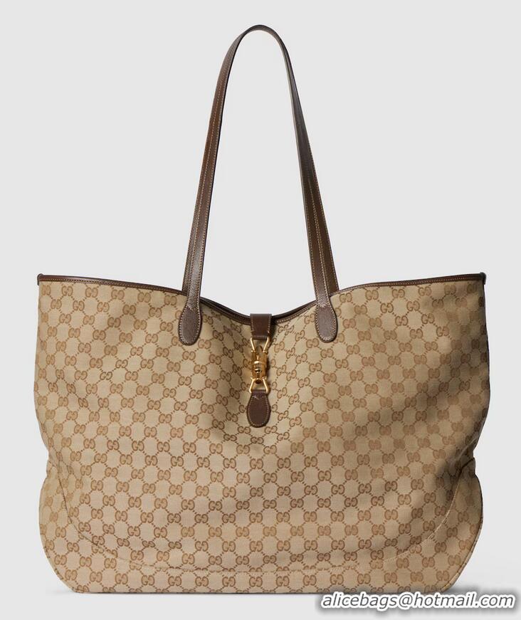 Super Quality Gucci Jackie Large Tote Bag In GG Canvas With Leather Trim ‎867014 Beige/Dark Brown