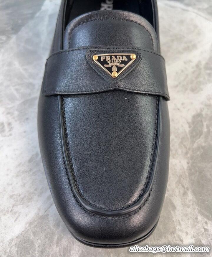 ​Grade Design Prada Mens Leather Loafers Flat With Triangle Logo P8954 Black