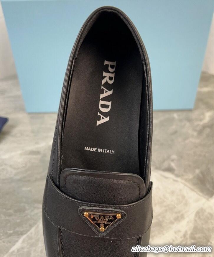 ​Grade Design Prada Mens Leather Loafers Flat With Triangle Logo P8954 Black