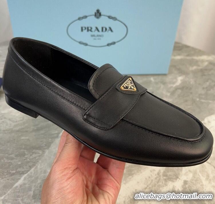 ​Grade Design Prada Mens Leather Loafers Flat With Triangle Logo P8954 Black