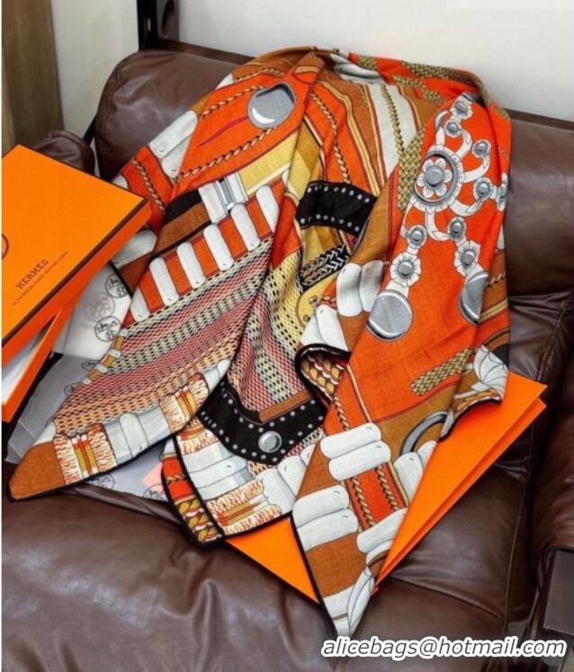 Trendy Design Hermes Cashmere & Silk Shawl 140x140cm Scarf H11201 Orange 2026
