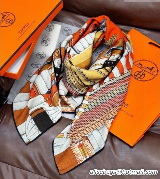 Trendy Design Hermes Cashmere & Silk Shawl 140x140cm Scarf H11201 Orange 2026