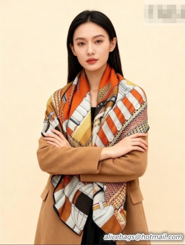 Trendy Design Hermes Cashmere & Silk Shawl 140x140cm Scarf H11201 Orange 2026