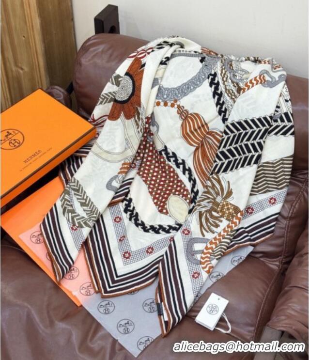 Promotional Hermes Cashmere & Silk Shawl 135x136cm Scarf H11207 White 2026