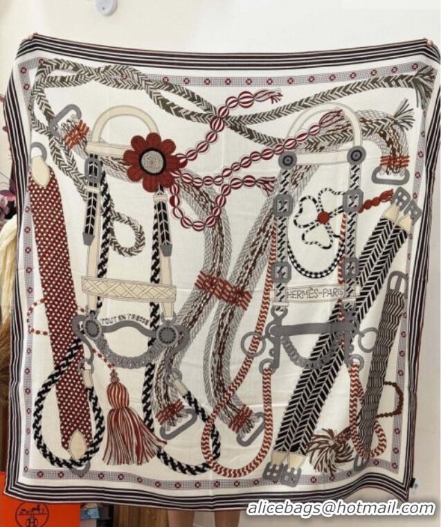 Promotional Hermes Cashmere & Silk Shawl 135x136cm Scarf H11207 White 2026