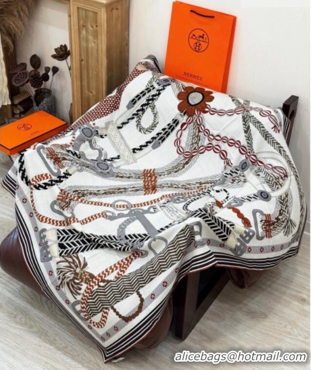 Promotional Hermes Cashmere & Silk Shawl 135x136cm Scarf H11207 White 2026