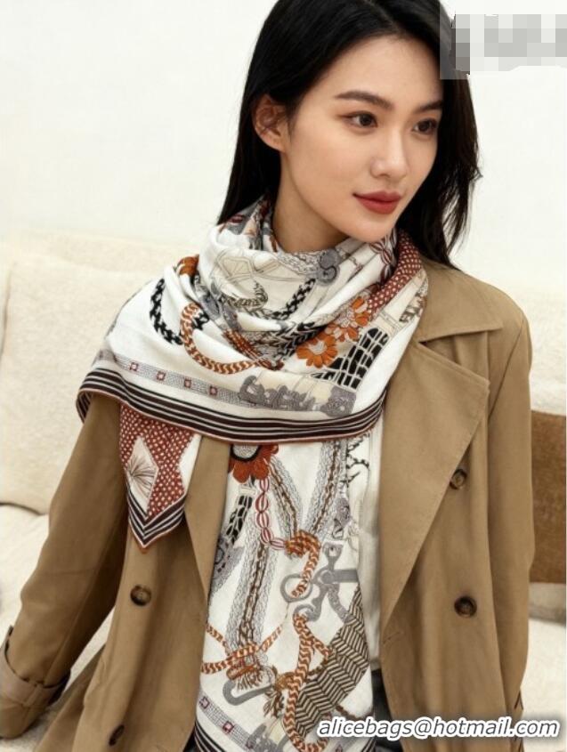Promotional Hermes Cashmere & Silk Shawl 135x136cm Scarf H11207 White 2026