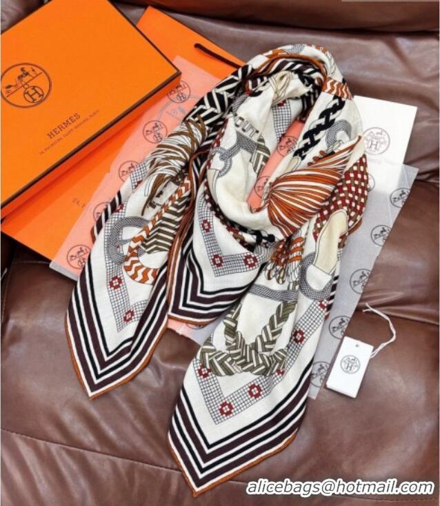 Promotional Hermes Cashmere & Silk Shawl 135x136cm Scarf H11207 White 2026