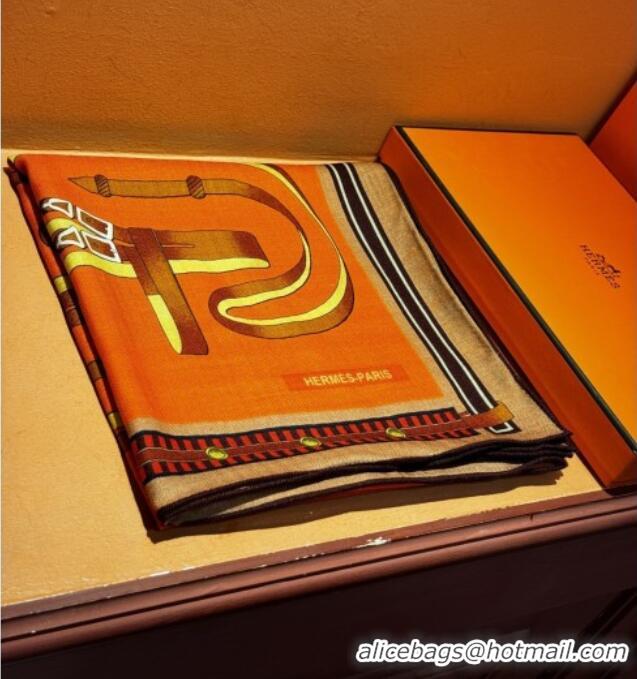 Low Price Hermes Cashmere & Silk Shawl 140x140cm Scarf H11208 Orange 2026
